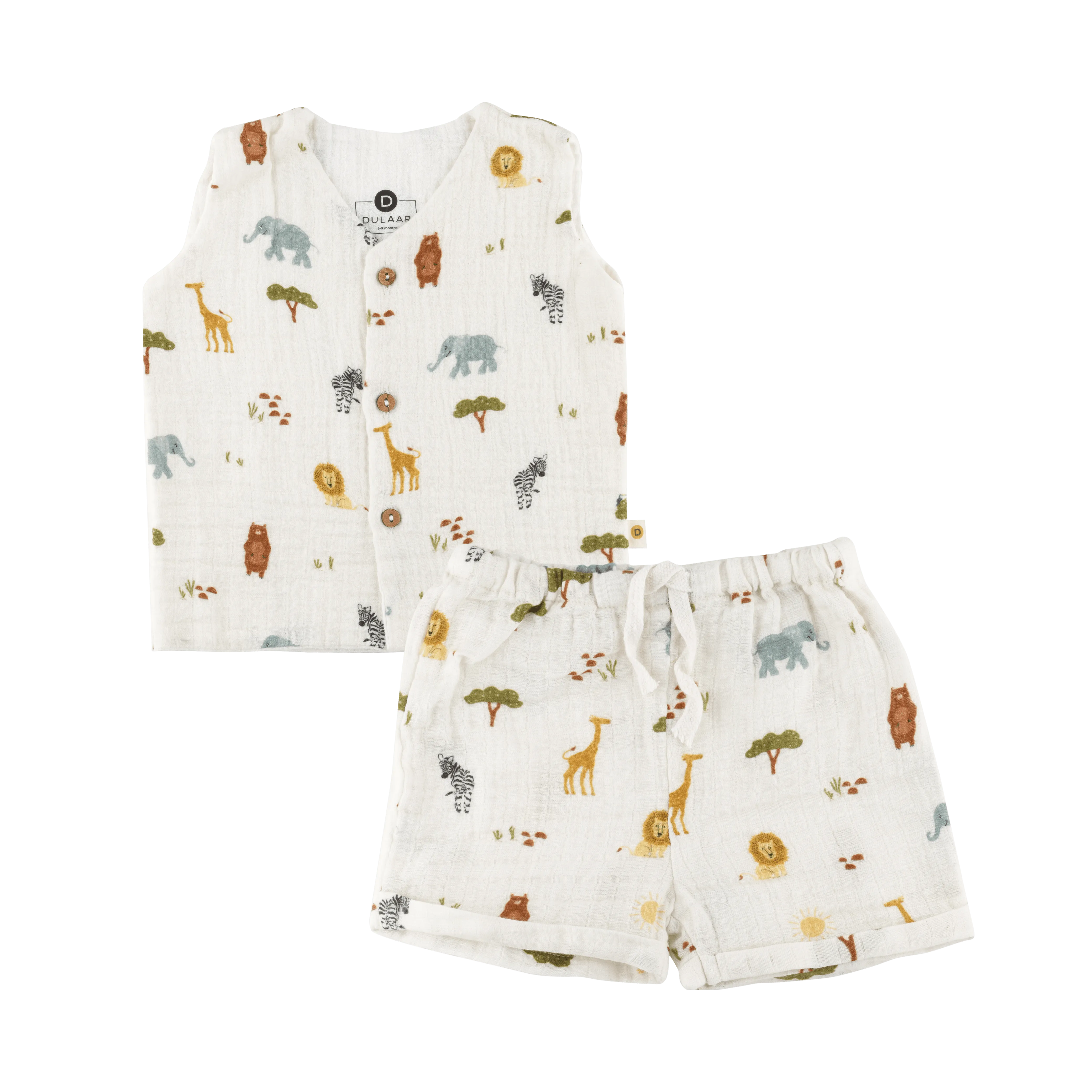 Organic Muslin Vest & Shorts Set | Green Zen