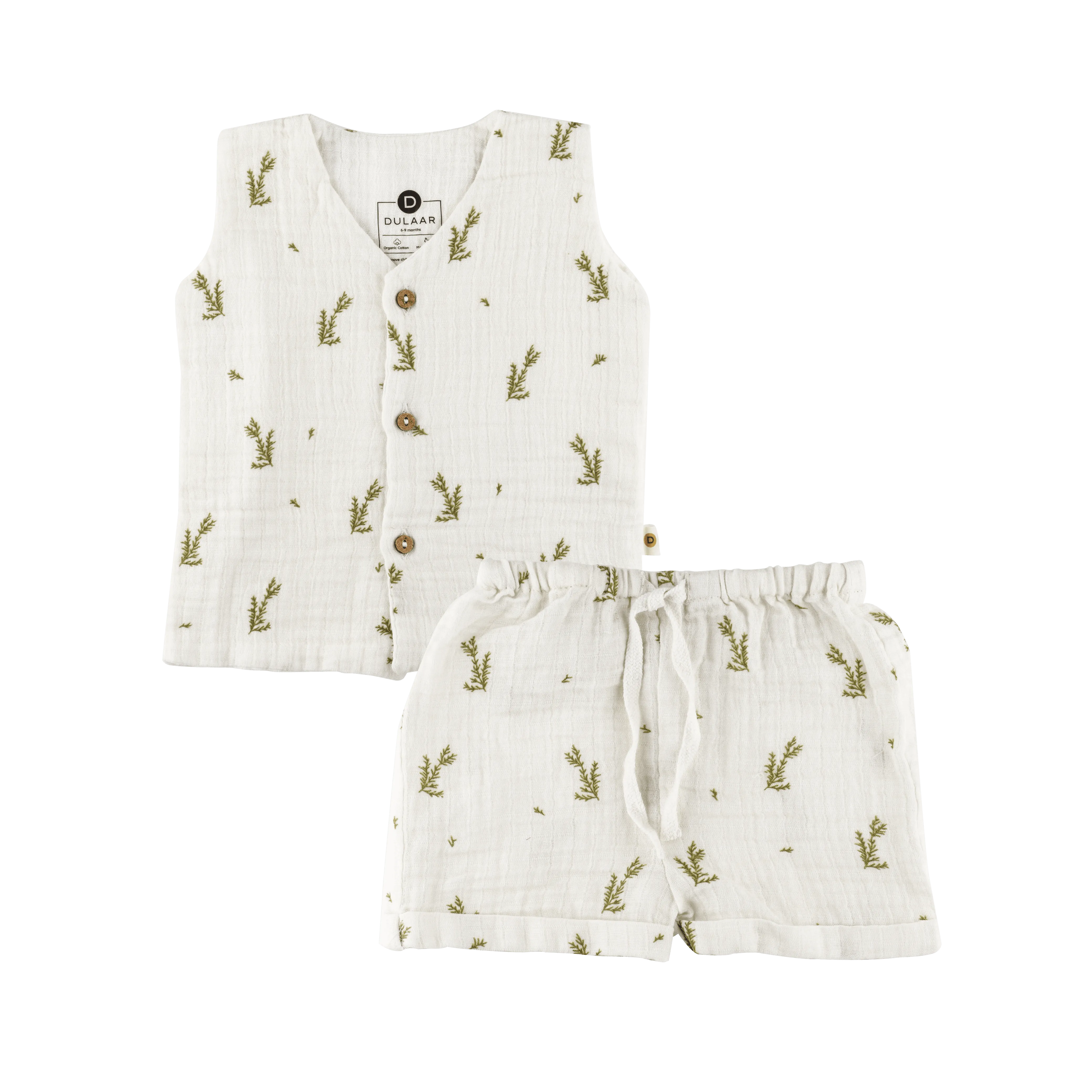 Organic Muslin Vest & Shorts Set | Green Zen