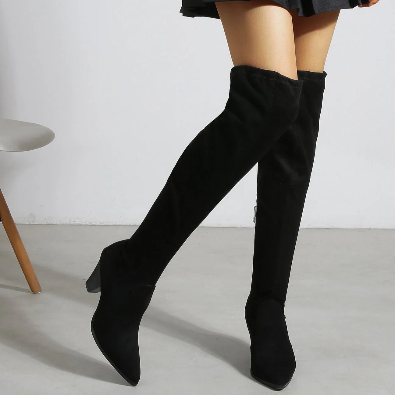 Over The Knee Tie Back Chunky Boots