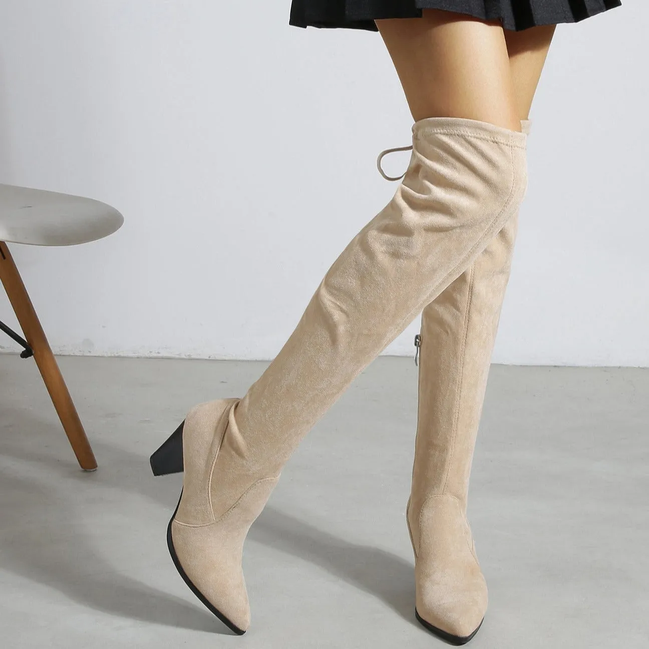 Over The Knee Tie Back Chunky Boots