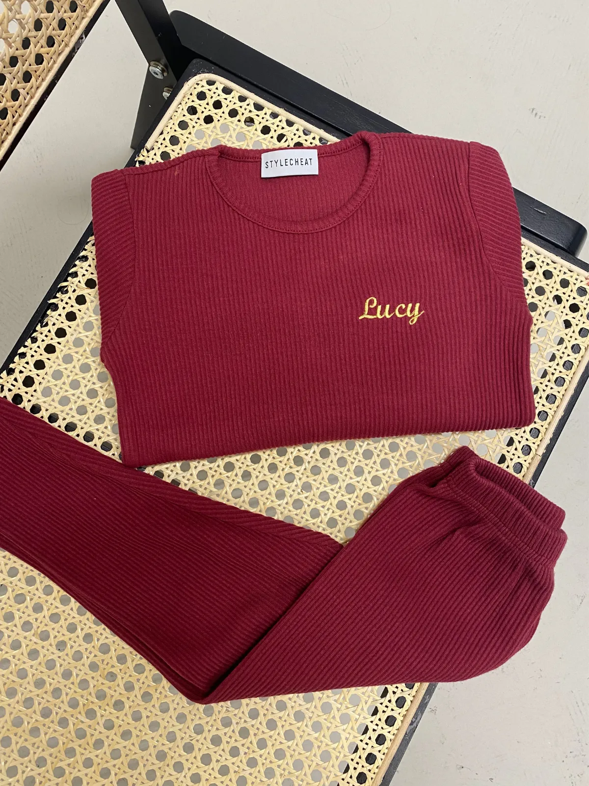 Personalised Womens Ribbed Jersey Loungewear Set / Mulberry