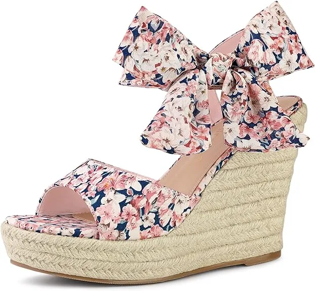 Platform Floral Sky Blue Wedge Sandals