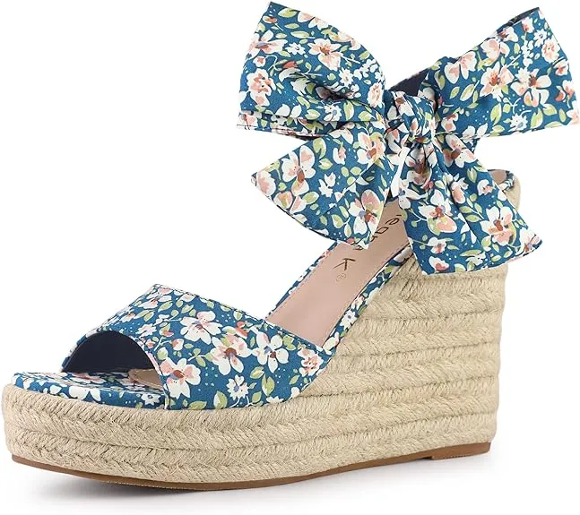 Platform Floral Sky Blue Wedge Sandals