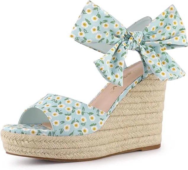 Platform Floral Sky Blue Wedge Sandals