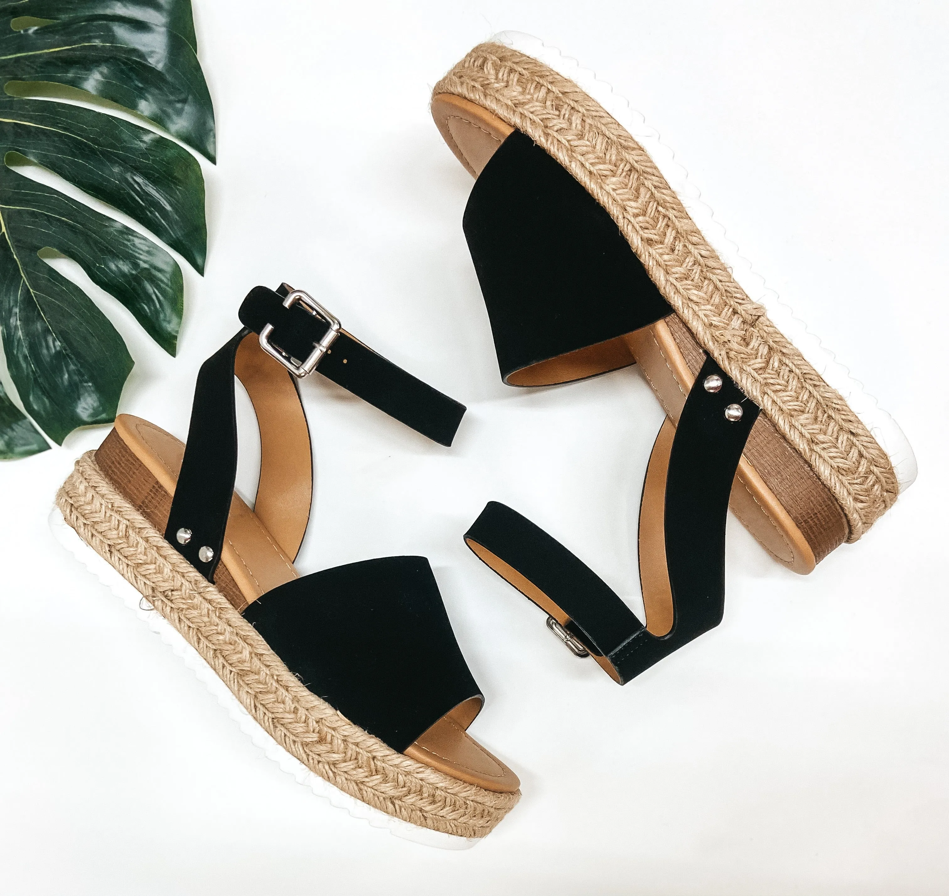 Power Strut Platform Espadrille Sandals in Black