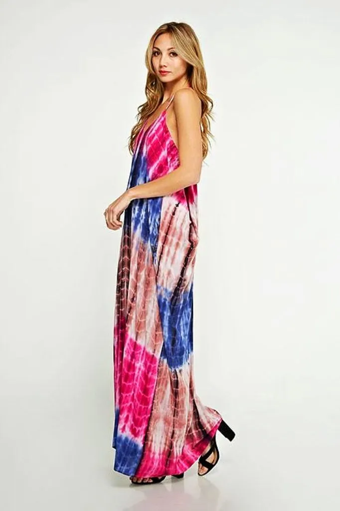 Pure Magic Tie-Dye Maxi Dress in Blue/Pink