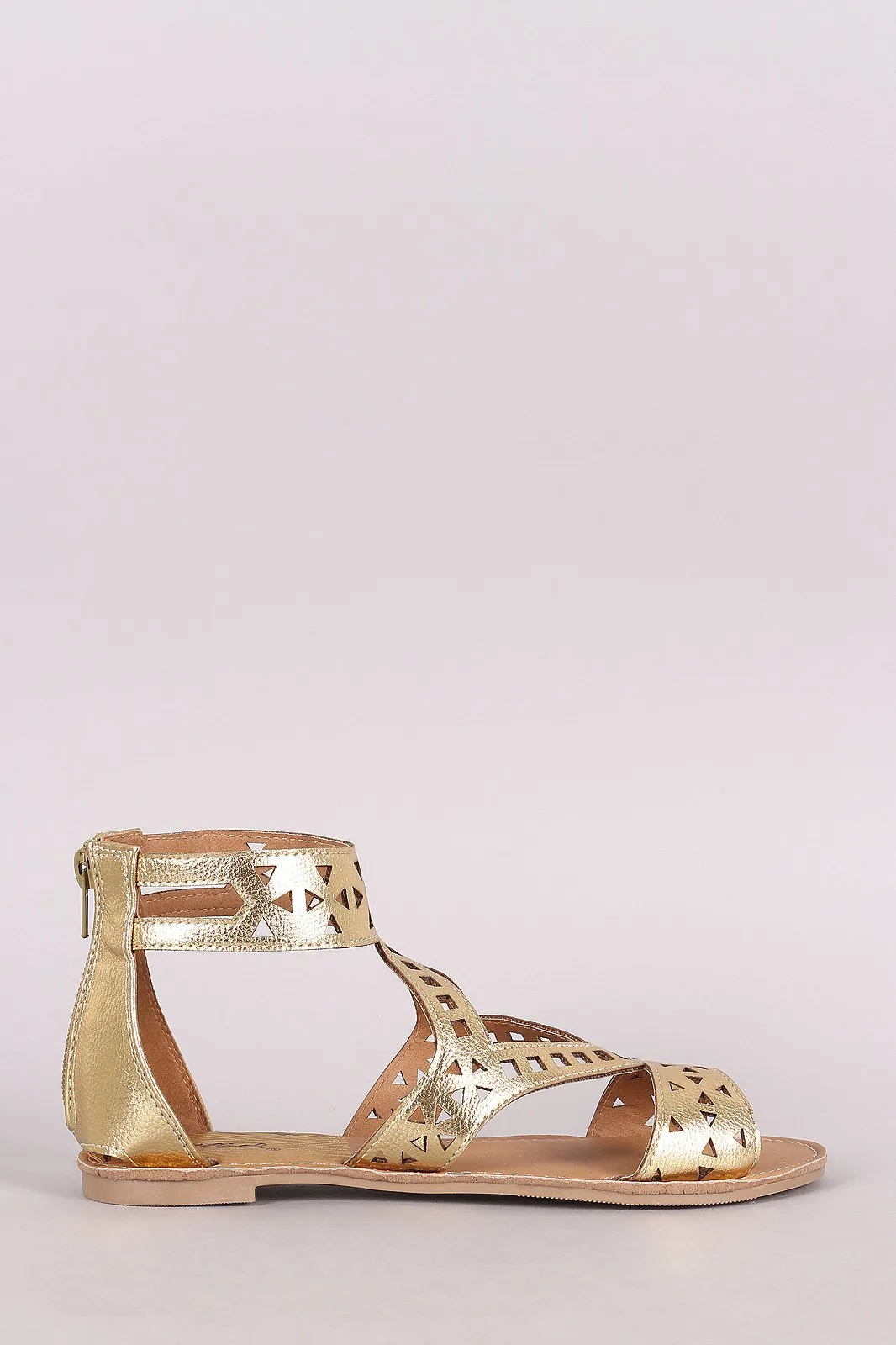 Qupid Strappy Geometric Cutout Flat Sandal