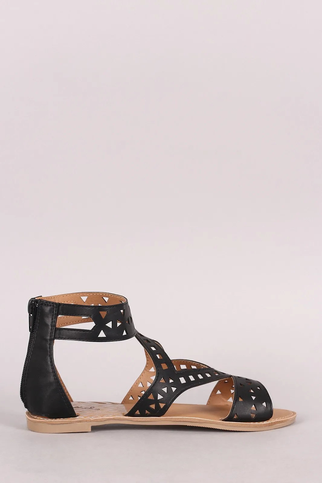 Qupid Strappy Geometric Cutout Flat Sandal