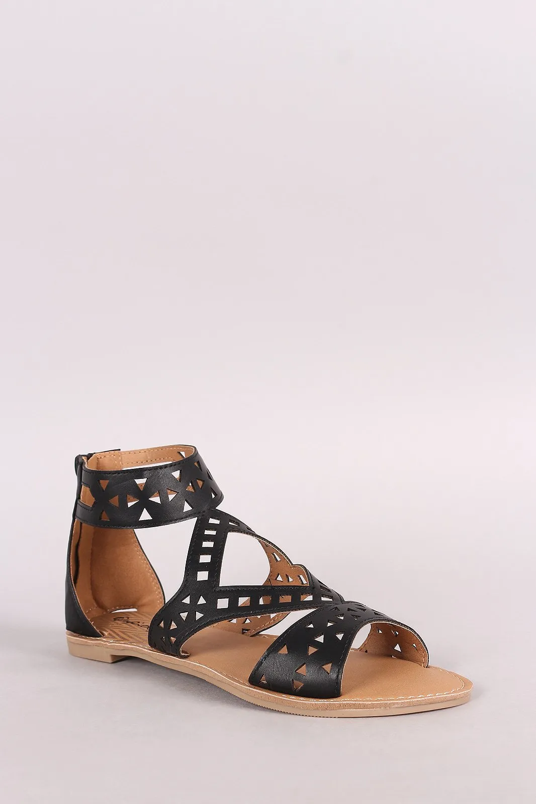 Qupid Strappy Geometric Cutout Flat Sandal