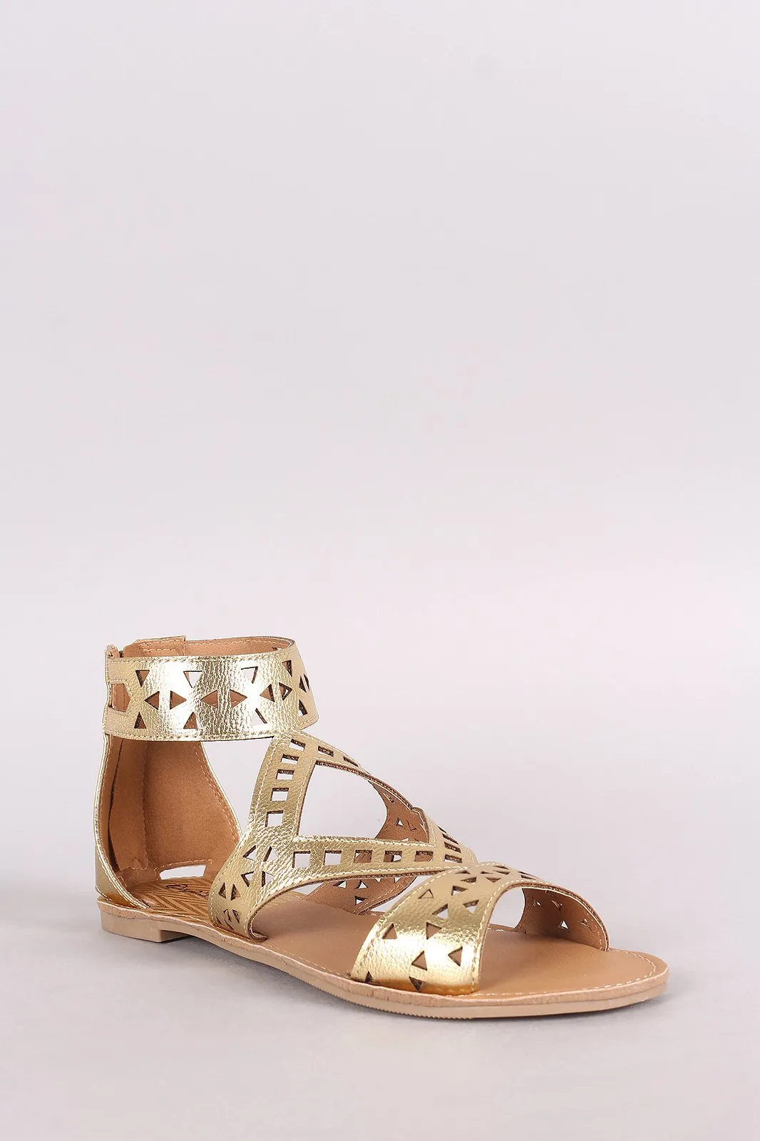 Qupid Strappy Geometric Cutout Flat Sandal