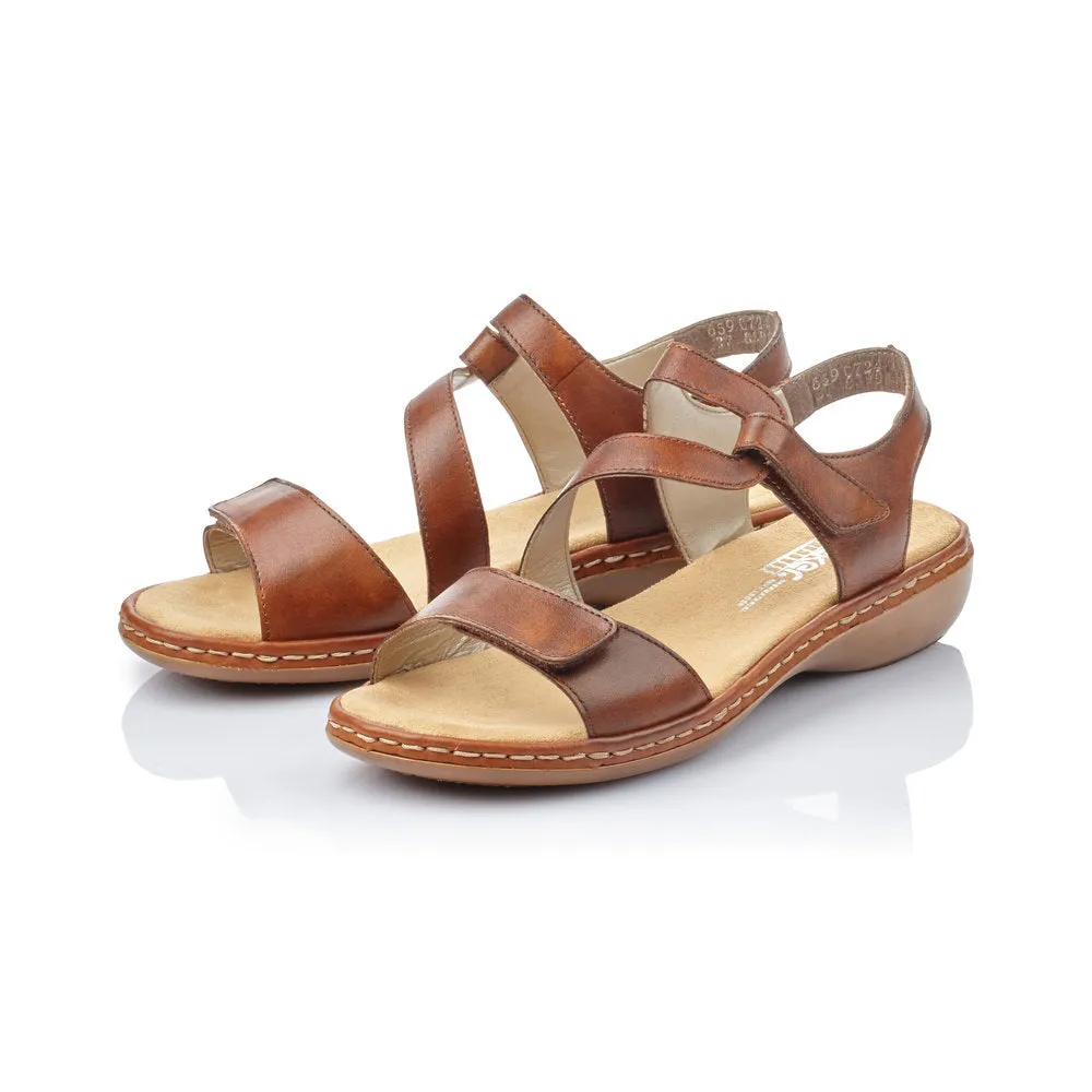 Rieker 659C7-24 Ladies Cognac Leather Strappy Sandal