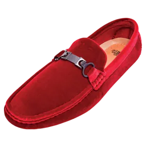 Royal Shoes Red Suede Leather Material with Sliver Buckle Style MOC-69 RED