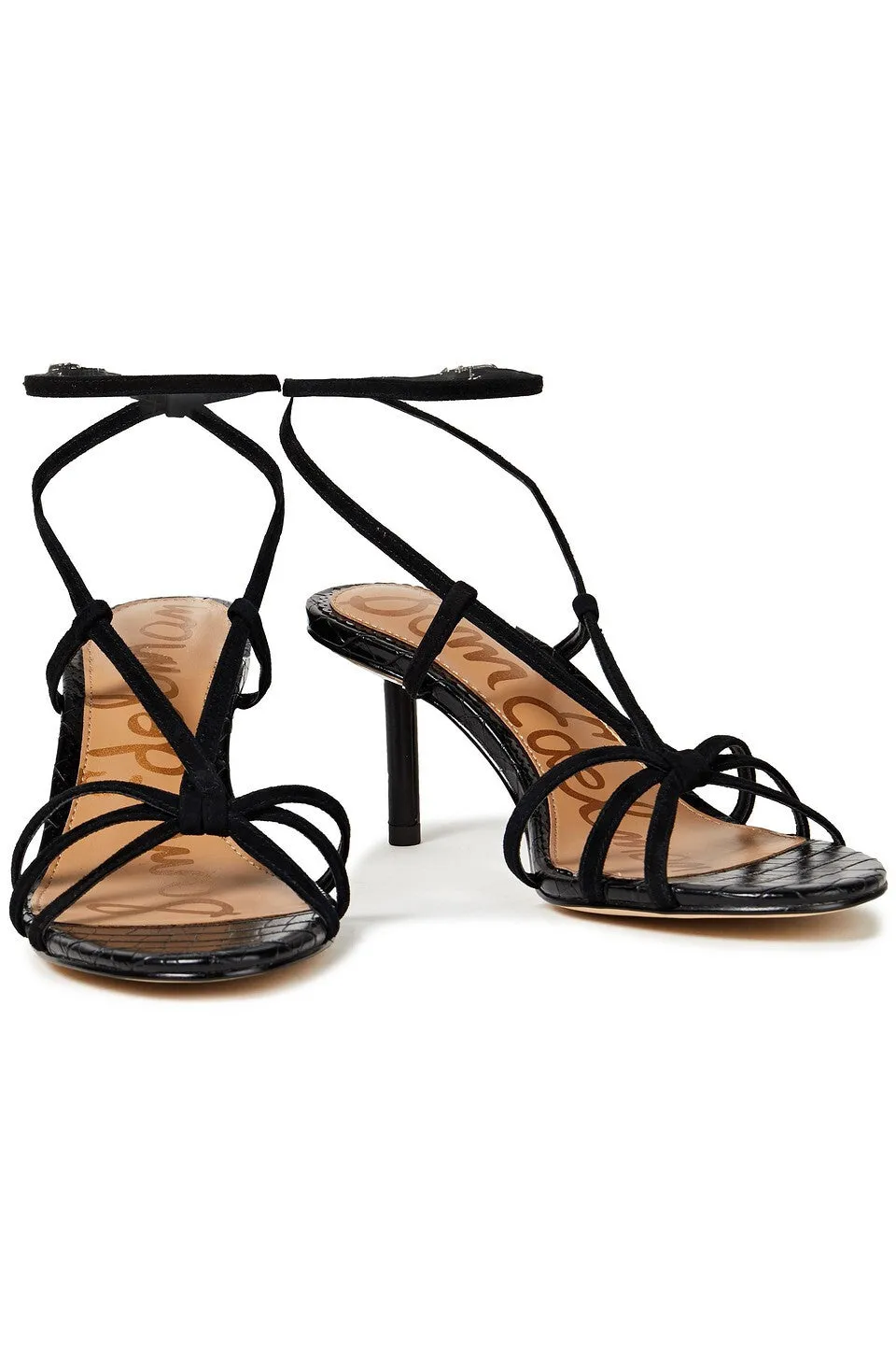 Sam Edelman Pippa Black Open Toe Multi Cross Over Buckle Ankle Heeled Sandals