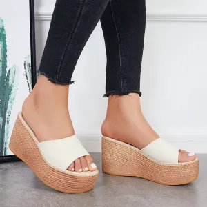 Sohiwoo  Platform Espadrille Sandals Open Toe Slip on Wedge Heel Shoes