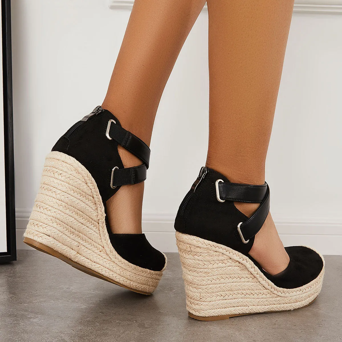 Sohiwoo  Women's Closed Toe Espadrille Wedges Crisscross Platform Heel Sandals