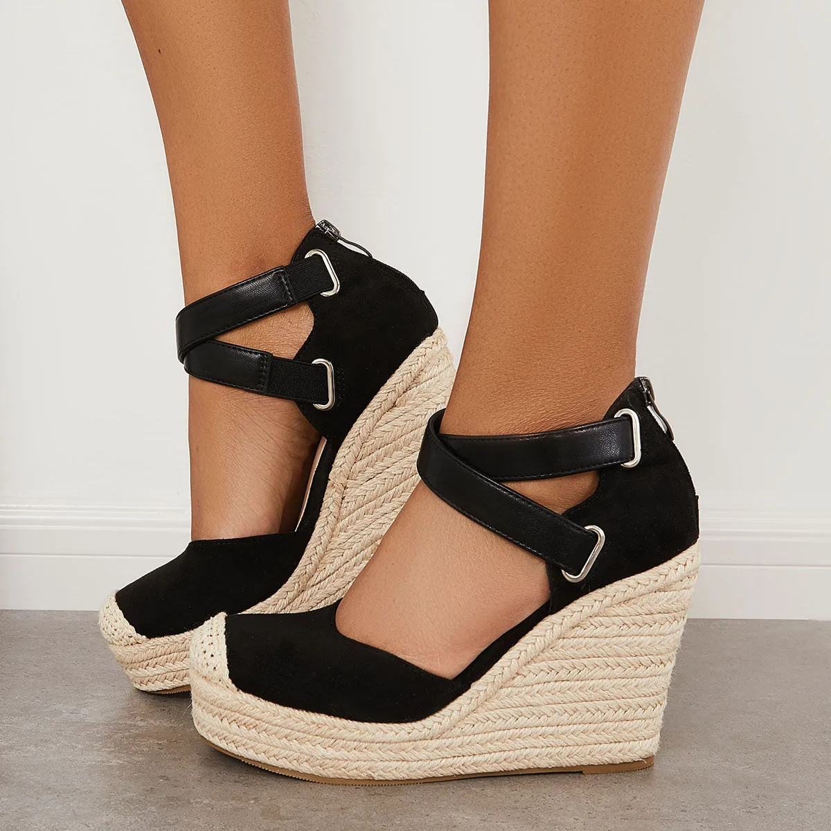 Sohiwoo  Women's Closed Toe Espadrille Wedges Crisscross Platform Heel Sandals