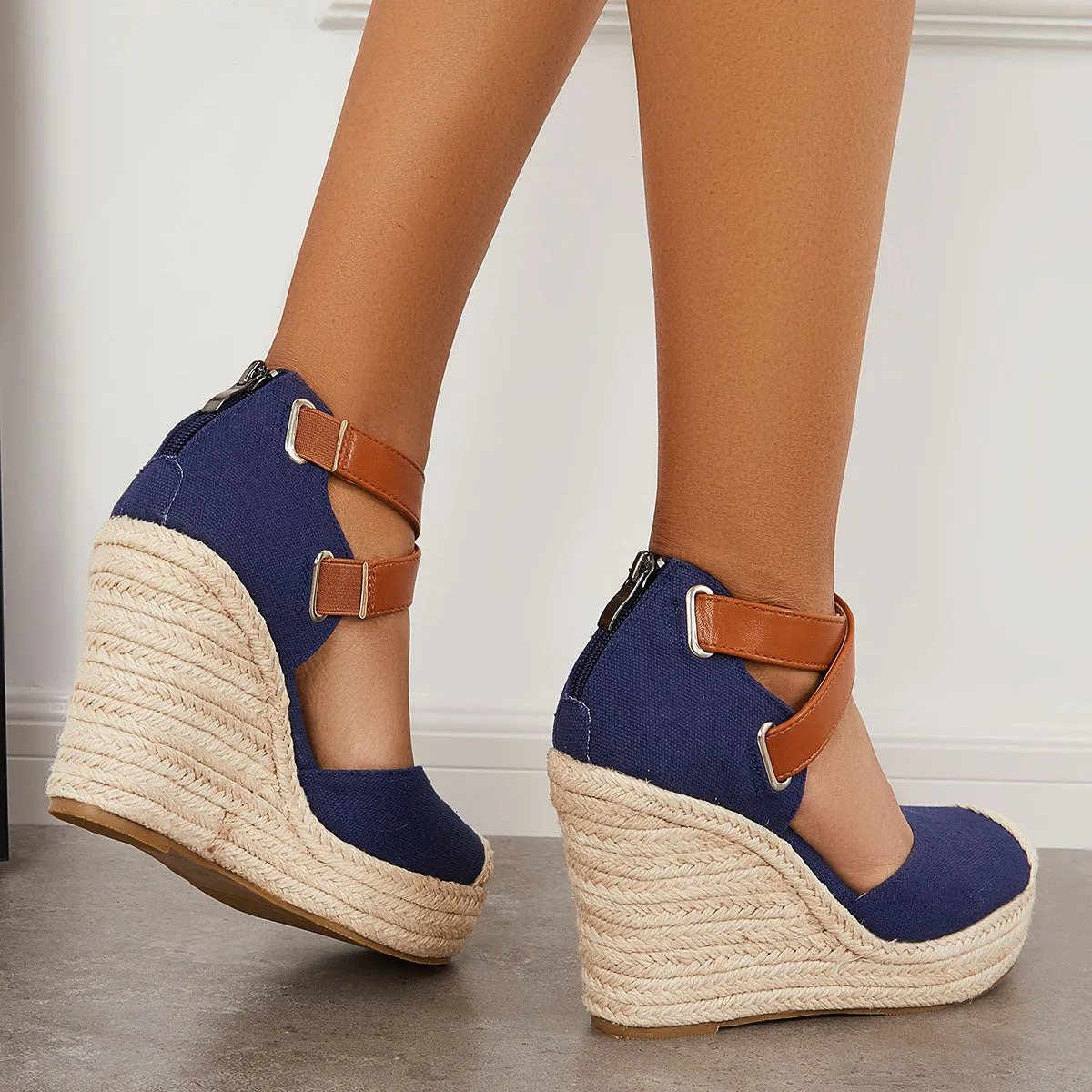 Sohiwoo  Women's Closed Toe Espadrille Wedges Crisscross Platform Heel Sandals