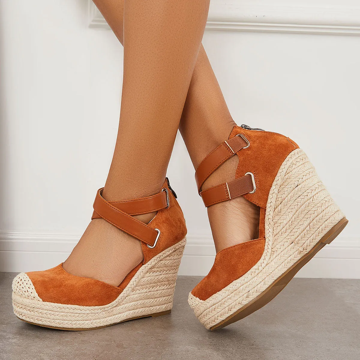 Sohiwoo  Women's Closed Toe Espadrille Wedges Crisscross Platform Heel Sandals