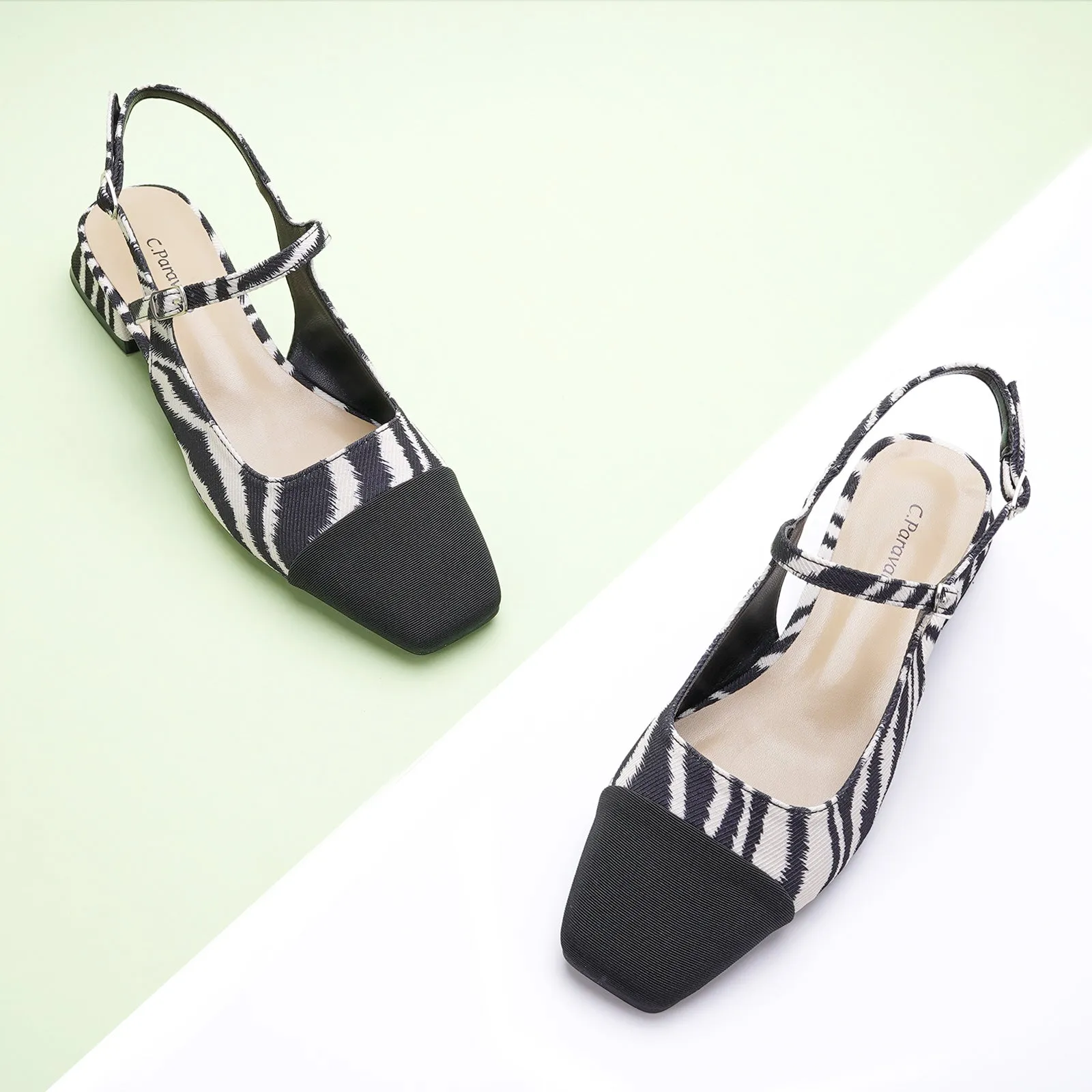 Square-Toe Prints Slingback Flats (Felicia)