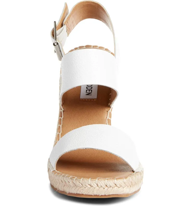 Steve Madden Uri White Leather Open Toe Espadrille Buckle Closure Wedge Sandals