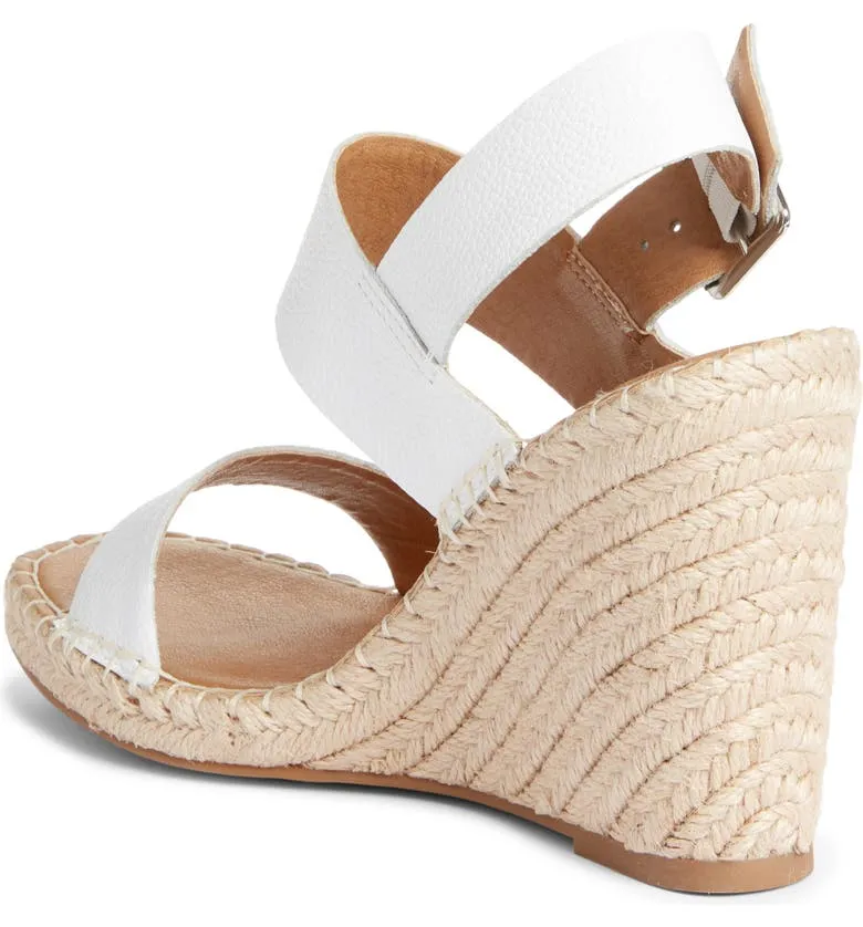 Steve Madden Uri White Leather Open Toe Espadrille Buckle Closure Wedge Sandals