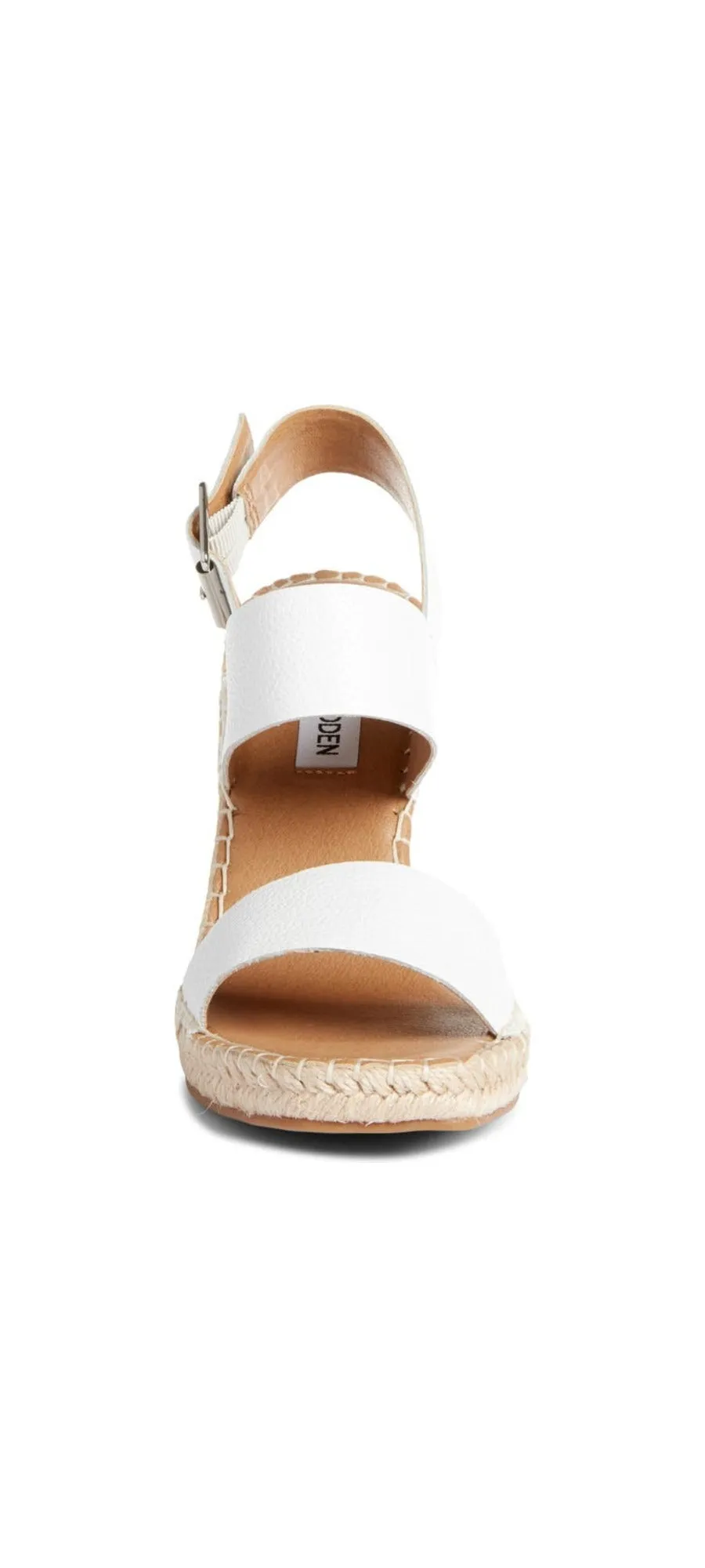 Steve Madden Uri White Leather Open Toe Espadrille Buckle Closure Wedge Sandals