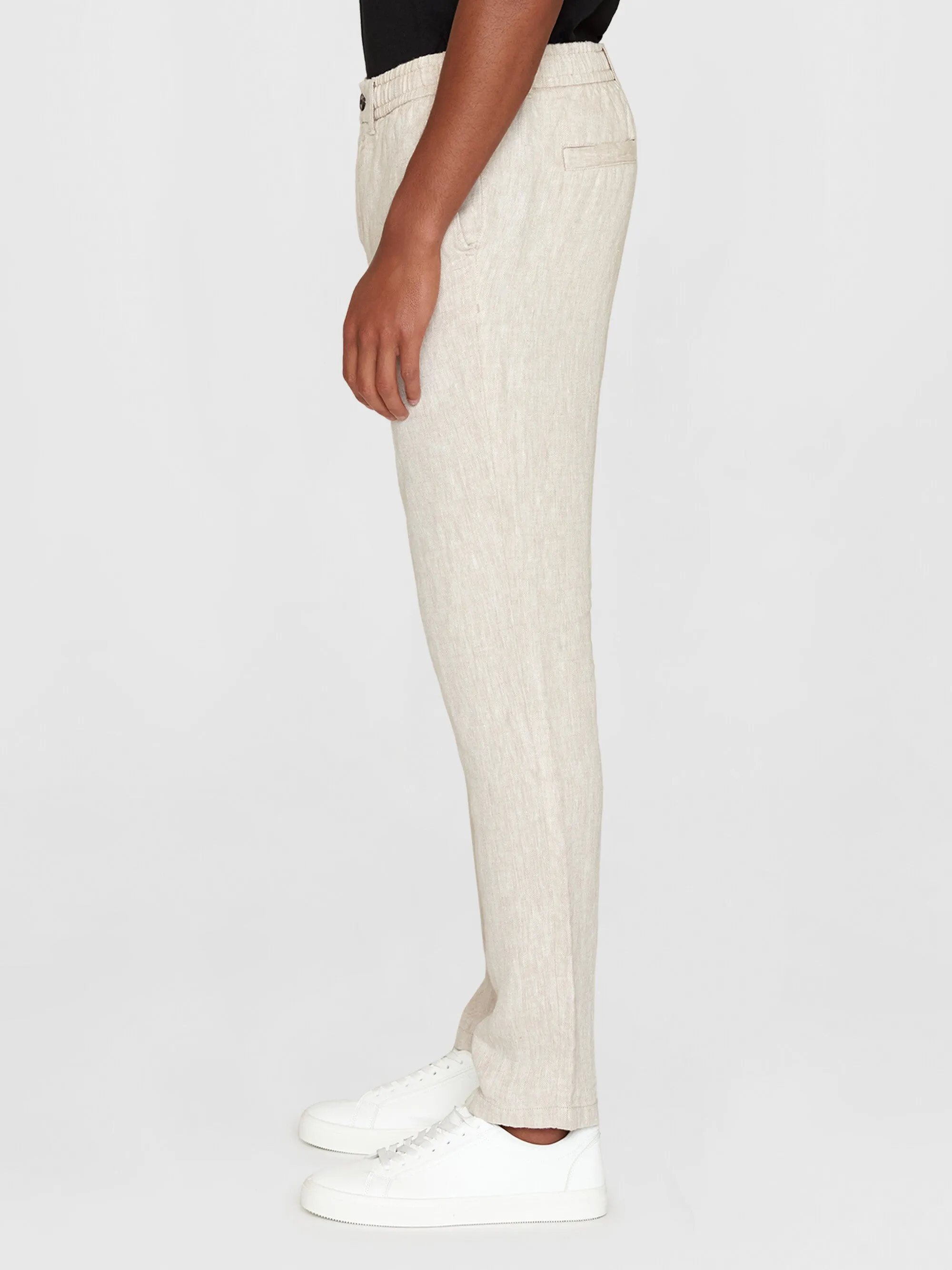 TIM tapered herringbone linen elastic waist string pants - GOTS/Vegan - Light feather gray