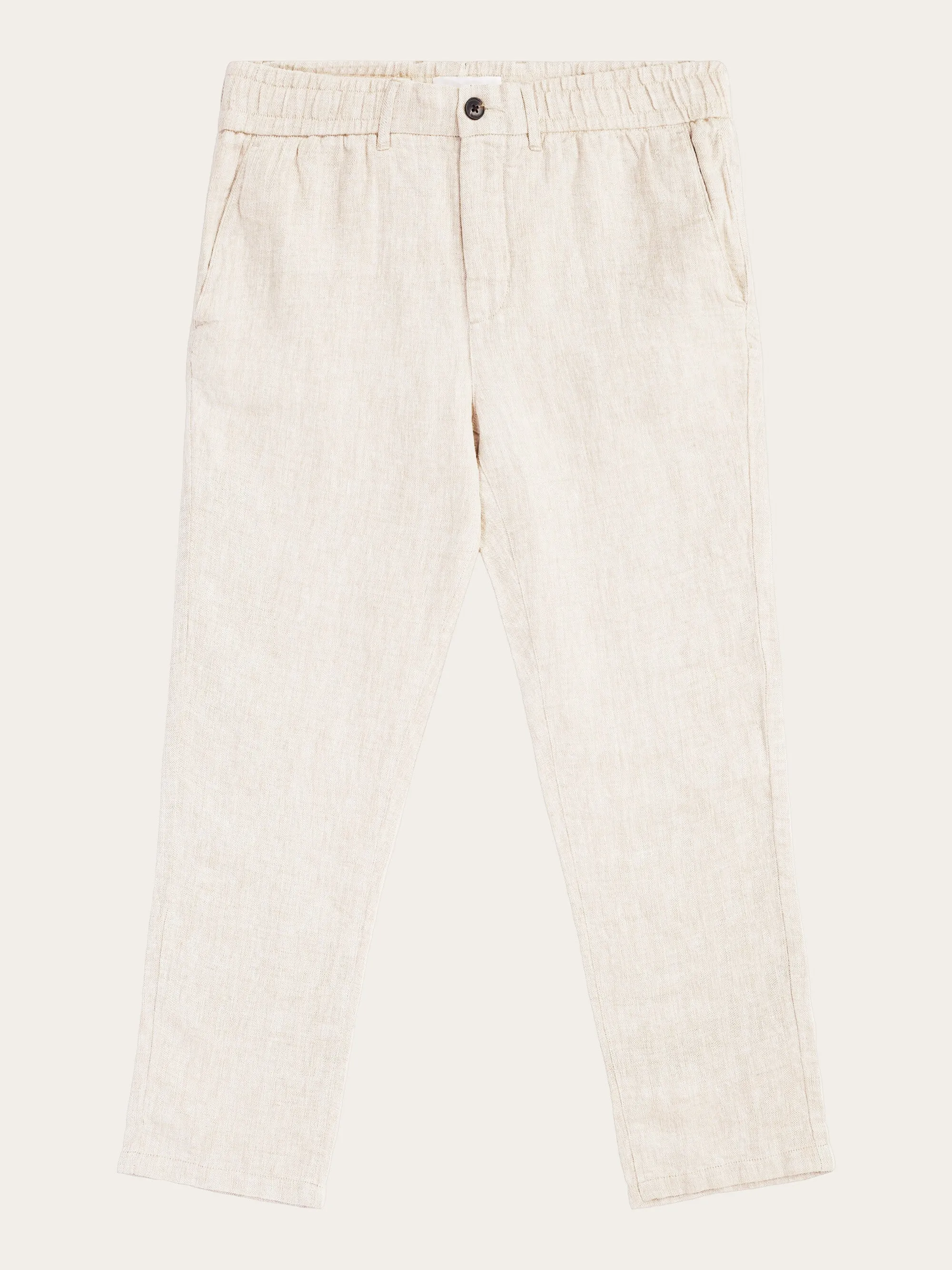 TIM tapered herringbone linen elastic waist string pants - GOTS/Vegan - Light feather gray