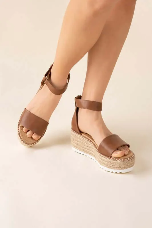 TUCKIN-S Tan Brown Platform Wedges Sandals