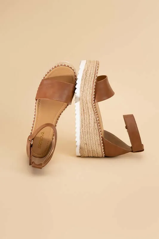 TUCKIN-S Tan Brown Platform Wedges Sandals