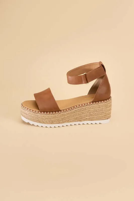 TUCKIN-S Tan Brown Platform Wedges Sandals