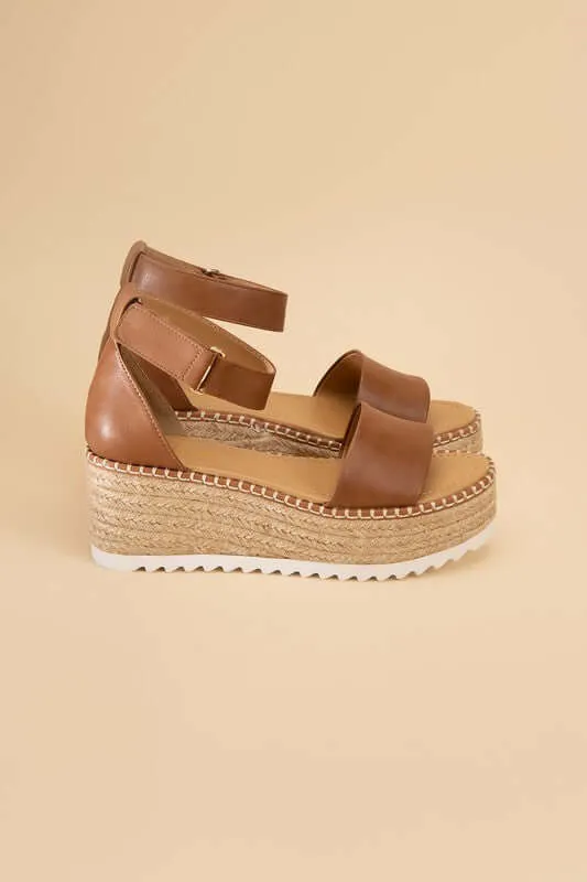 TUCKIN-S Tan Brown Platform Wedges Sandals