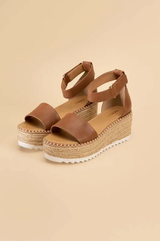 TUCKIN-S Tan Brown Platform Wedges Sandals