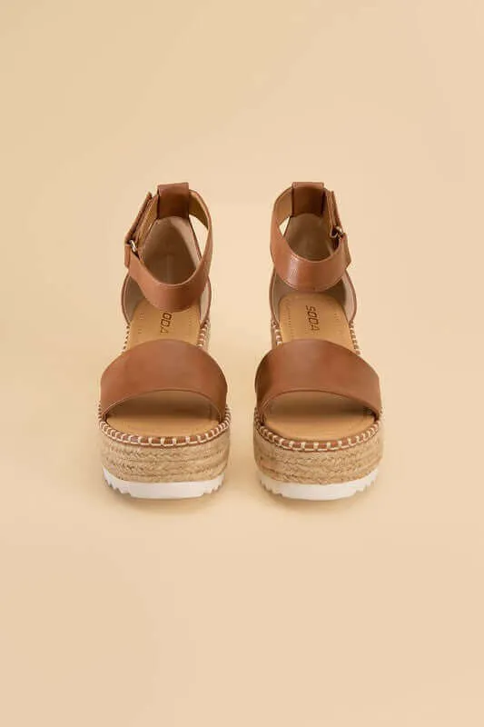 TUCKIN-S Tan Brown Platform Wedges Sandals