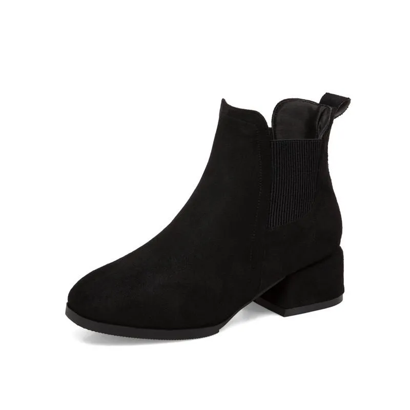 Women winter short medium chunky heel chelsea boots