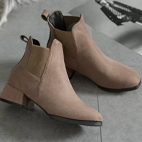 Women winter short medium chunky heel chelsea boots