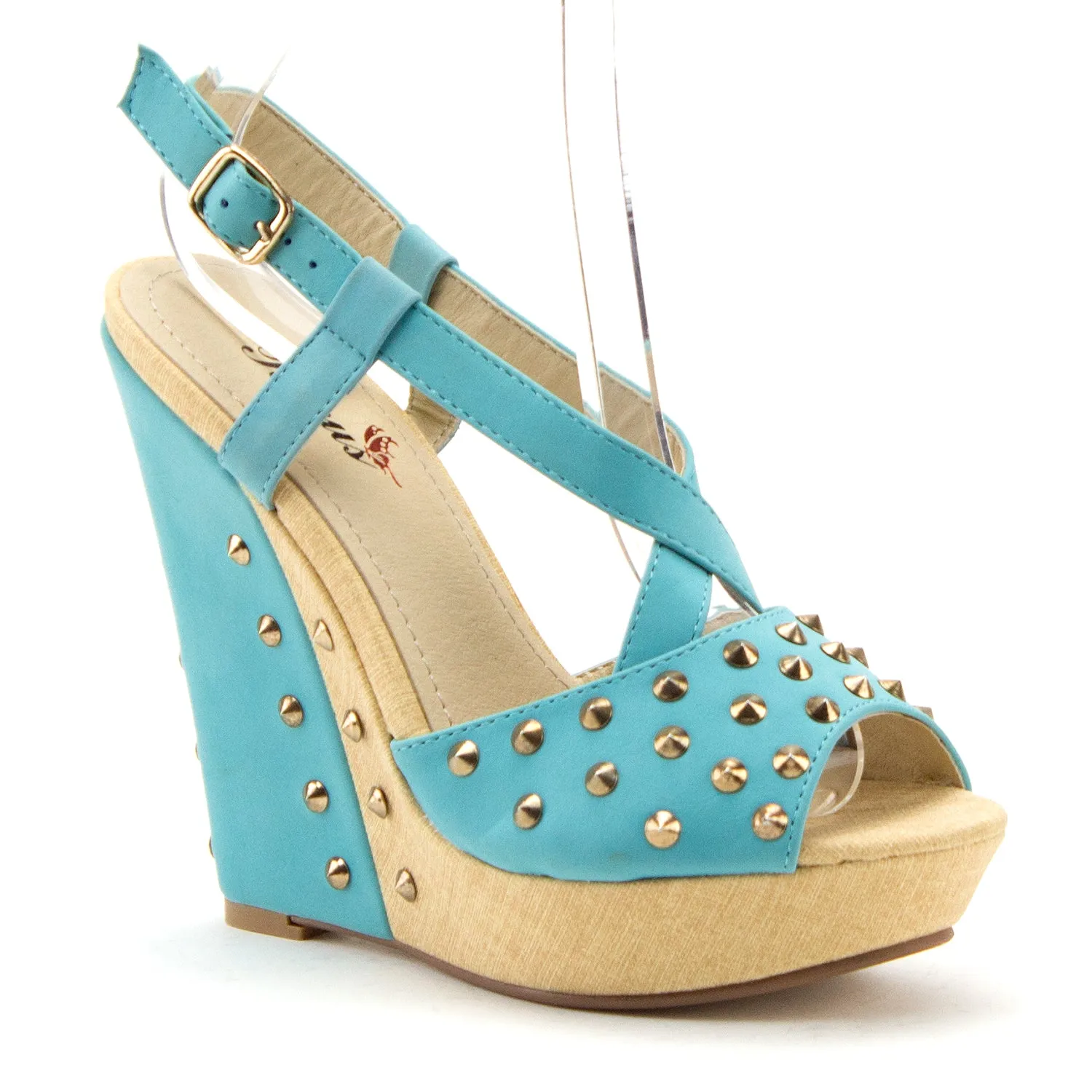 Women's BLW-08 Casual Studded Espadrilles Platform Wedges Strappy Sandals