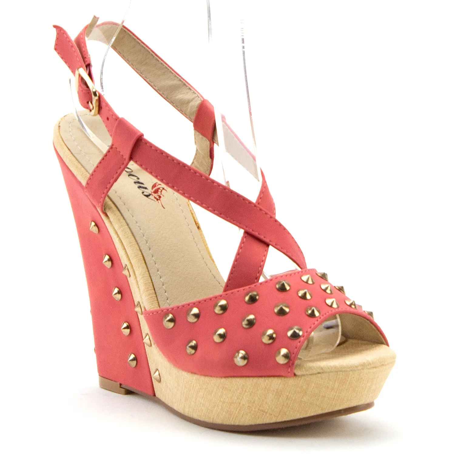 Women's BLW-08 Casual Studded Espadrilles Platform Wedges Strappy Sandals