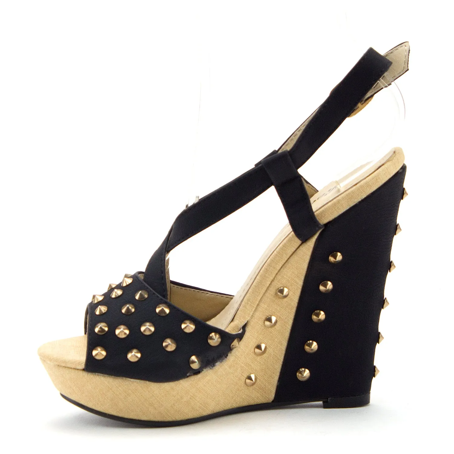 Women's BLW-08 Casual Studded Espadrilles Platform Wedges Strappy Sandals