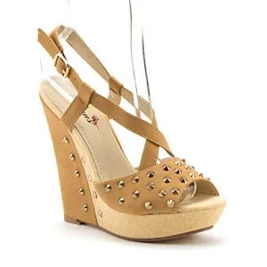 Women's BLW-08 Casual Studded Espadrilles Platform Wedges Strappy Sandals