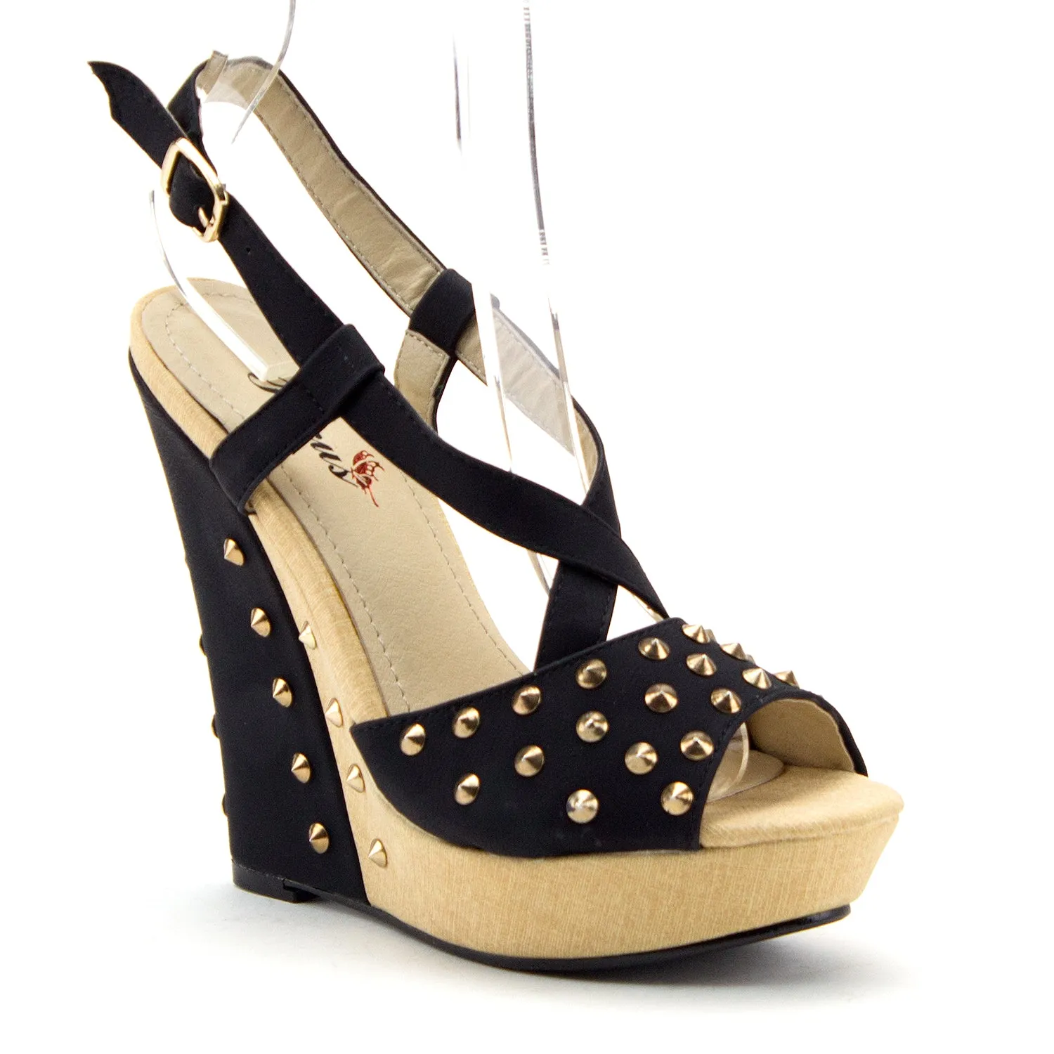 Women's BLW-08 Casual Studded Espadrilles Platform Wedges Strappy Sandals