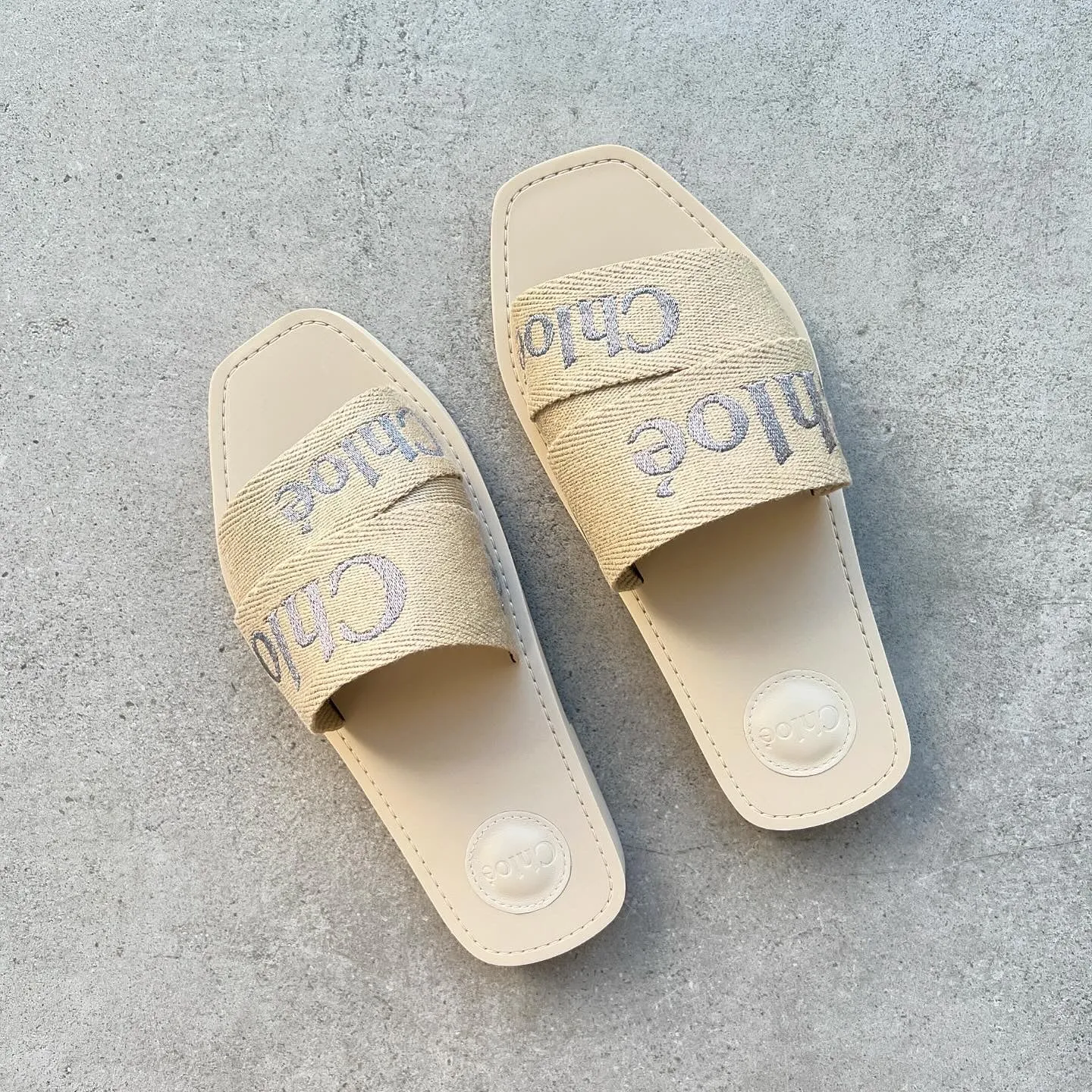 Woody Embroidered Metallic Logo Slide, Multi Beige