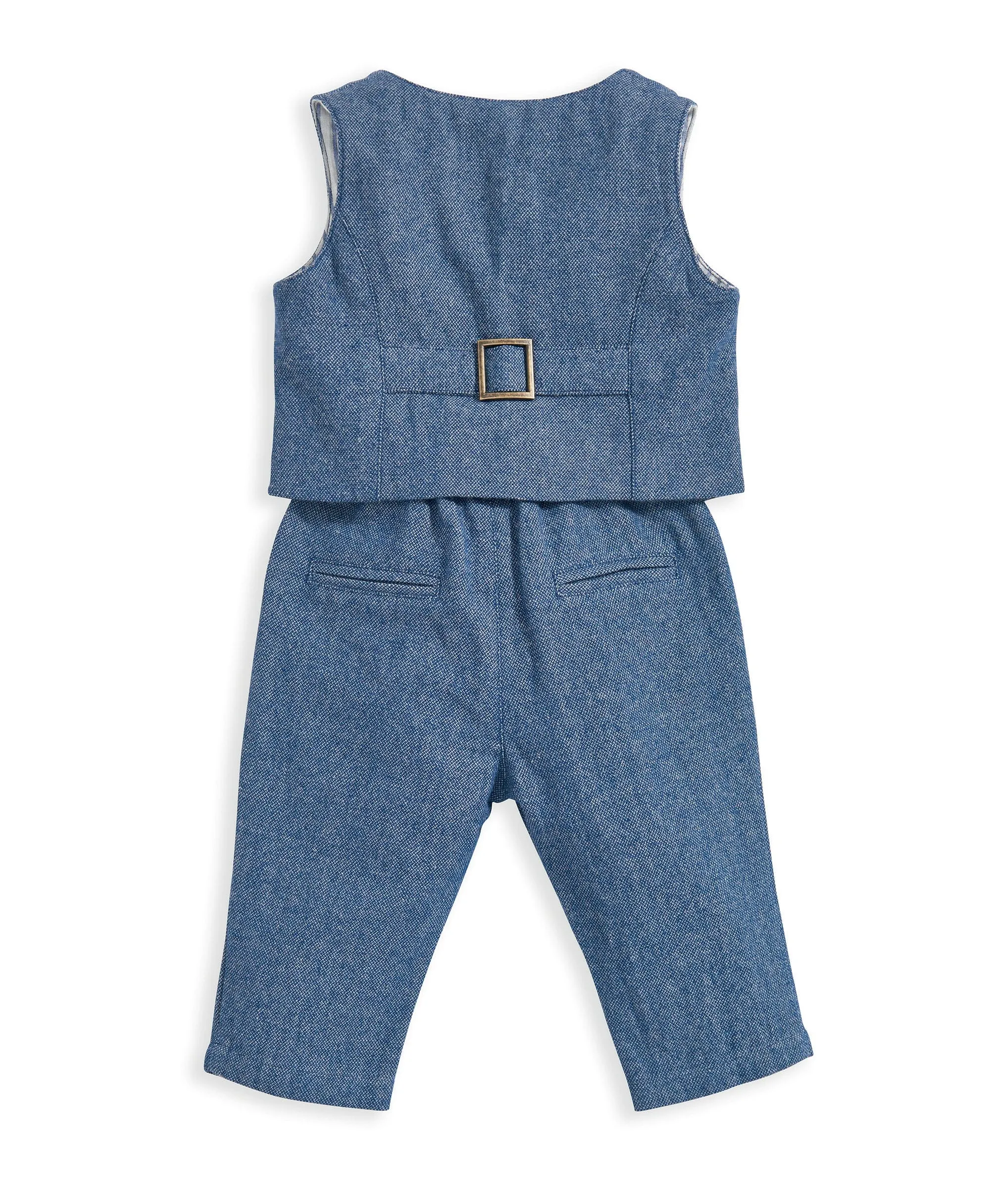 Woven Waistcoat & Trouser Outfit Set - Blue