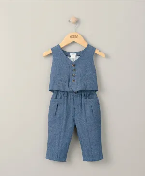 Woven Waistcoat & Trouser Outfit Set - Blue