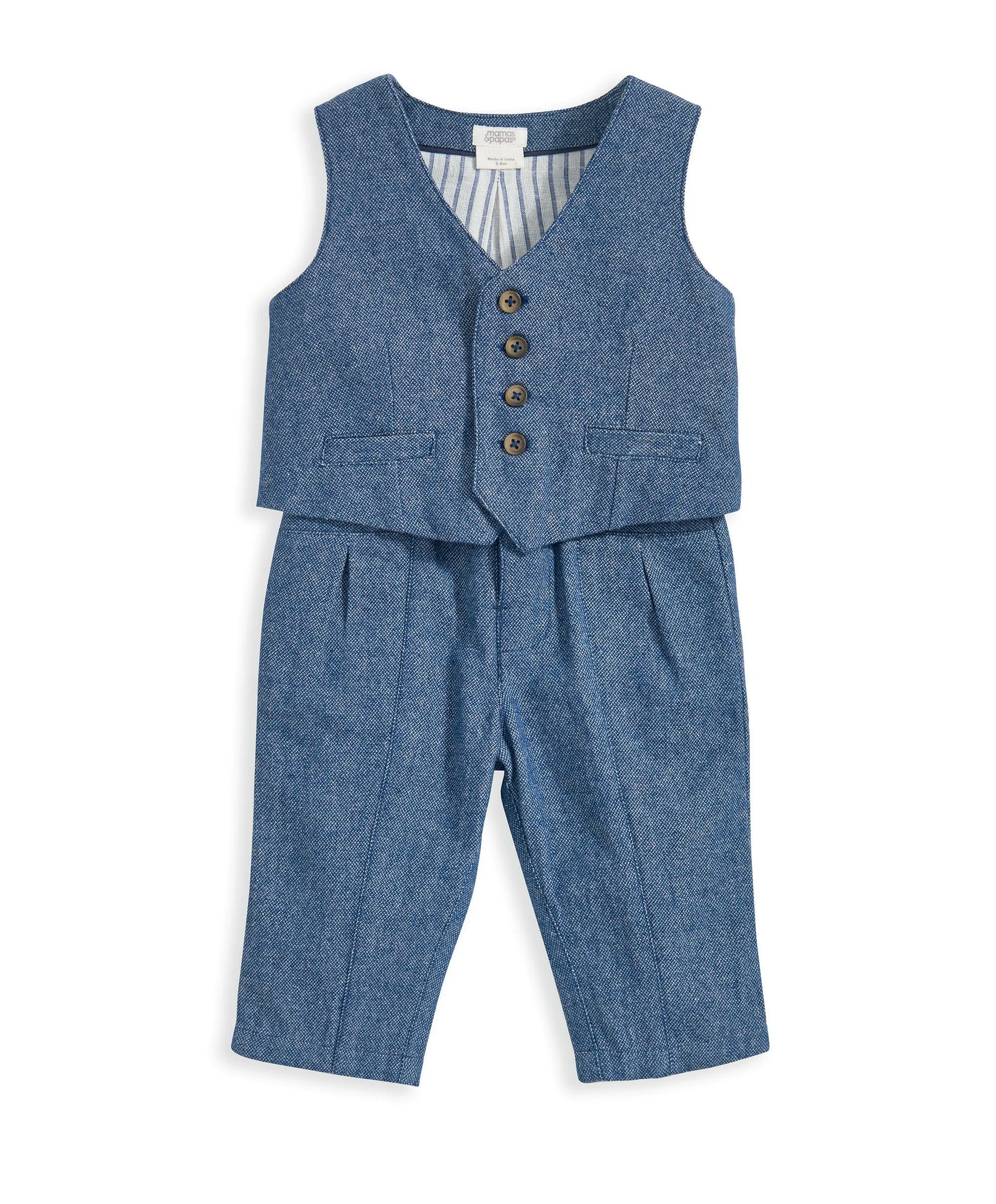 Woven Waistcoat & Trouser Outfit Set - Blue